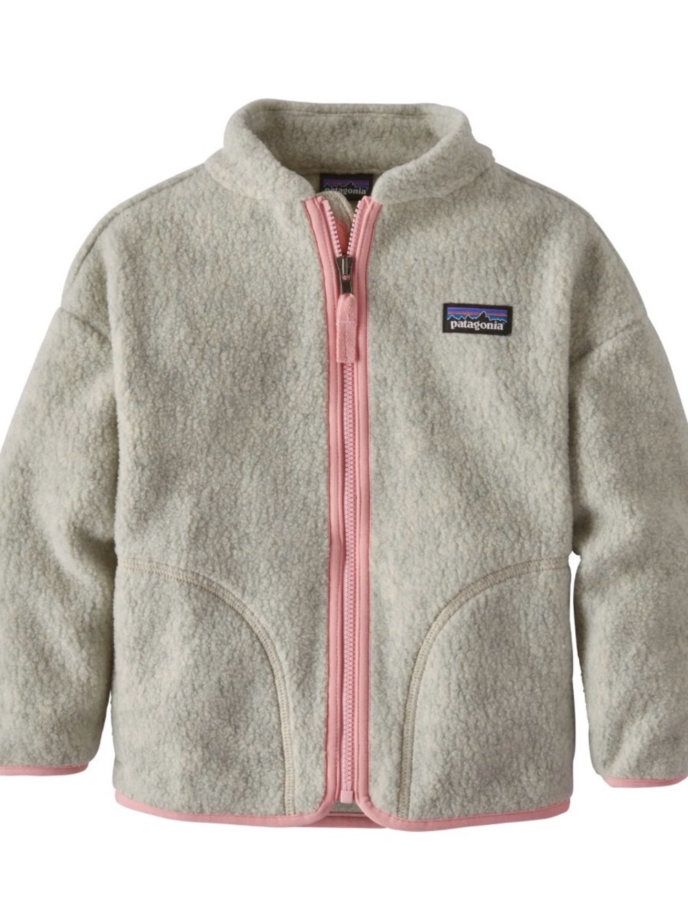 Patagonia Cream Fleece Jacket with Pink Trim Sz 4T